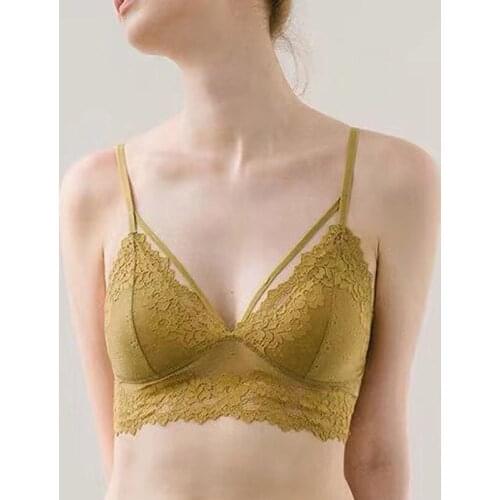 Womens Cotton Underwear Sexy Lace Bra Tube top Fashion Push Up Comfort Tank Up Female Rimless Triangle Cup Sexy Lingerie