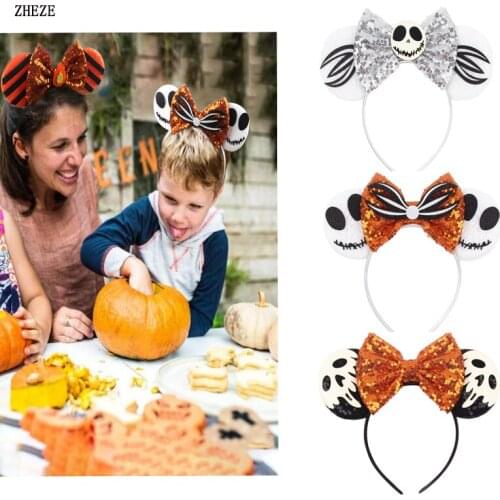 10Pcs/Lot Hallween Series Mouse Ears Hairband Sequins Bows Festival Headband For Girls DIY Hair Accessories Doutique Wholesales