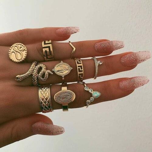 10PCS Snake-Shaped Ring Hot Selling European And American Fashion Trend Creativity Exaggerated Carved Holiday Party Birthday