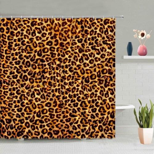 Africa Leopard Print Shower Curtain Wild Animal 3d Printed Modern Bathroom Wall Hanging Curtains Accessories Set Screen Decor