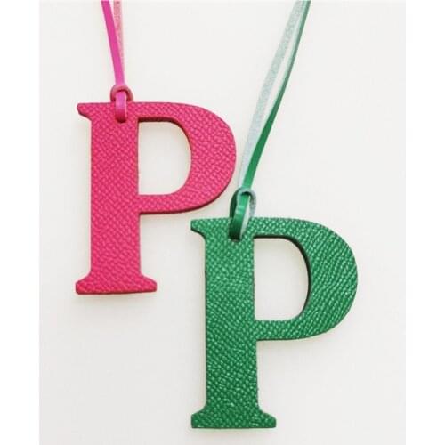English Letter P Alphabet Cowhide Pu Leather Name Initial Capital Keychain Pendant Ladies Women Bag Accessories Charm