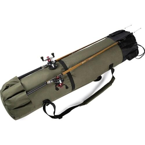 FREE SHIPPING!!! Durable Canvas Fishing Rod & Reel Organizer Bag Travel Carry Case Bag- Holds 5 Poles & Tackle