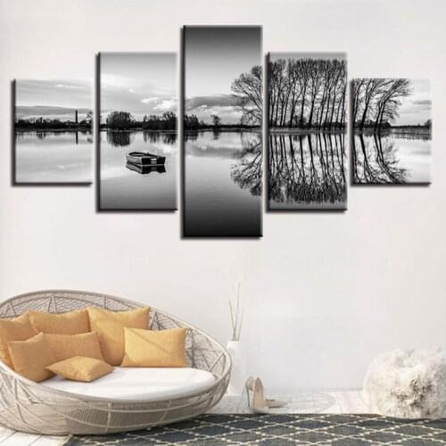 Wall Art Black White 5d Diamond Painting Cross Stitch 5Pcs Reflection Of Trees In The Lake Diamond Embroidery RhinestoneZP-2962