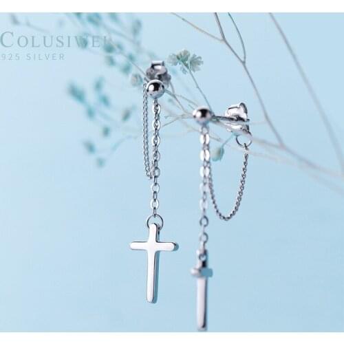 Colusiwei 925 Sterling Silver Cross Drop Earrings for Women Long Tassel Faith Dangle Chain Earrings Silver Fashion Jewelry
