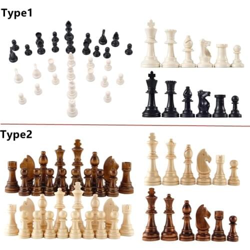 32 Medieval Chess Pieces/Plastic Complete Chessmen International Word Chess Game Entertainment Black&White 64MM
