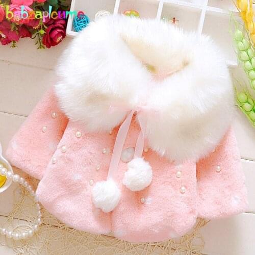 Babzapleume 1-3Years/autumn winter baby girls clothes faux fur coats cute warm soft fleece kids jacket children outerwear BC1531