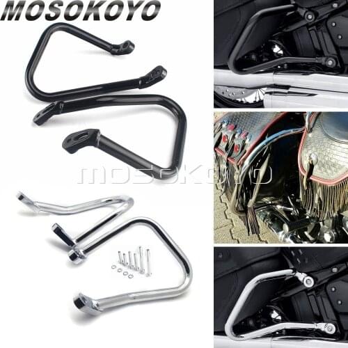 For Harley Motorbike Saddlebag Guard Engine Crash Bar Protection for Softail Heritage Classic 114 FLHCS FLHC 18-20 Black/Chrome