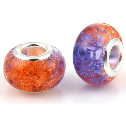 DoreenBeads Gradient Charm Beads Zinc Based Alloy Resin European Style Round Faceted Colorful Beads,About 14mm Dia,20 PCs