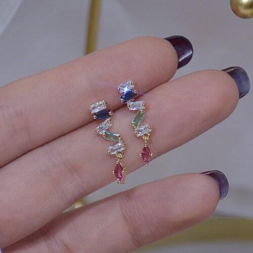 Ins Hot Sale Romantic Delicate Jewelry Cubic Zircon CZ Multi-color Stud Earrings for Women 14k Gold Plated Earrings