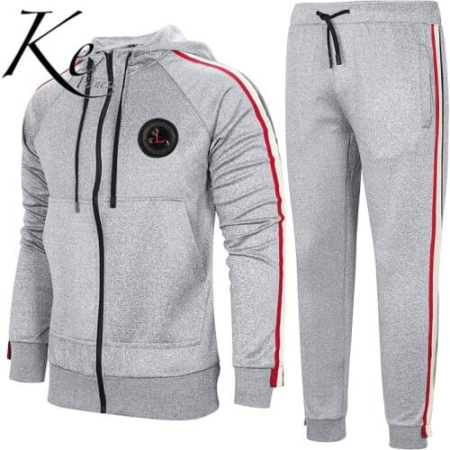 KE 2020 spring and autumn plus size mens casual polyester grey suit new trend hooded sweater suit sports set men tracksuit men