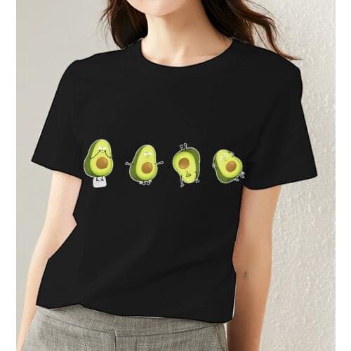 Summer O-Neck T-Shirt Women Simple Black Print All-match Commute Female Short Sleeve Tops Cute Avocado Pattern Ladies Tee Shirt