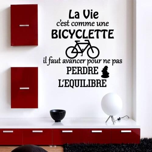 French Wall Sticker Inspirational Quotes "Life Is Like Riding A Bicycle"Vinyl Wall Decals Living Room Decoration