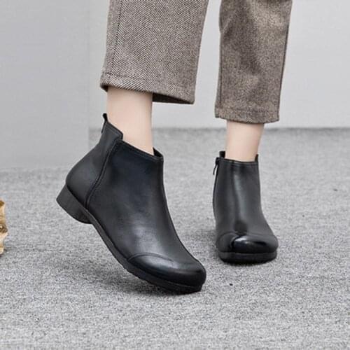 2021 New Spring Boots Ladies Warm Retro Punk Womens Boots Fashion Pu Leather Zipper Ankle Boots