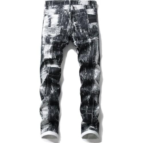 Autumn Spring New Mens Jeans Korean Style Slim Fit Pencil Pants Micro-Elasticity Print Mixed Color Males Casual Denim Trousers