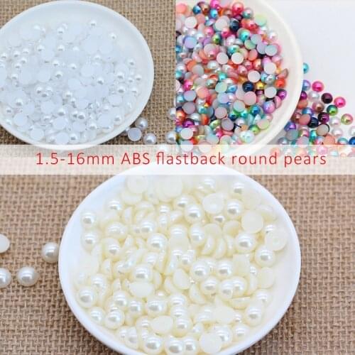 Wholesale 1.5-16mm White Ivory Mixed Colors Flatback Half Round Pearls Craft ABS Imitation Pearl Nail Art Scrapbook Beads DIY