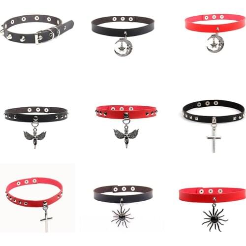 Retro Punk Collar Necklace Woman Harajuku Pu Leather Rivets Choker Necklace Party Club Sexy Gothic Jewelry Body Chain Girl Style