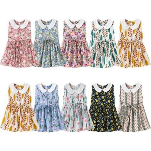 1-6 Years Baby Girls Sleeveless Flower Dresses Kids Summer Princess Peter Pan Collar Vintage Dress Children Party Ball Pageant