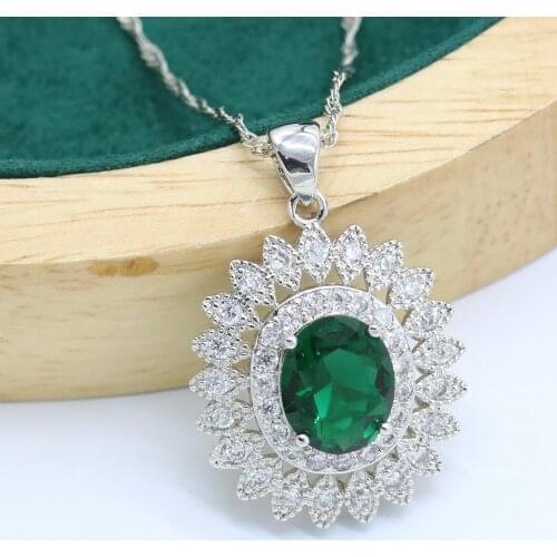 Bride 925 Silver Pendant Necklace For Women Christmas Gift Wedding Jewelry Exquisite Yellow Purple Green Semi-precious Stones