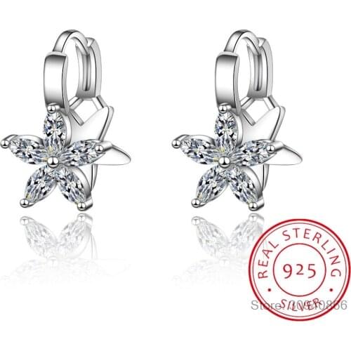 Simple Exquisite 925 Sterling Silver Earrings Double Layer Five-petal Flower Zirconia Earrings For Women oorbellen S-E776