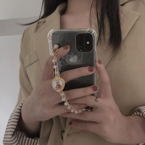 Luxury Love Heart Wrist Chain Case For Samsung S21U S21Plus S21 S20FE S20Plus S10 S9Plus Transparent Bracelet Soft TPU Cases