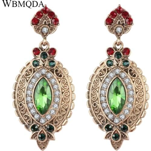Luxury Boho Antique Gold Eyes Shape Wedding Statement Earrings For Woman Ethnic Indian Jewelry Vintage Crystal Big Drop Earrings