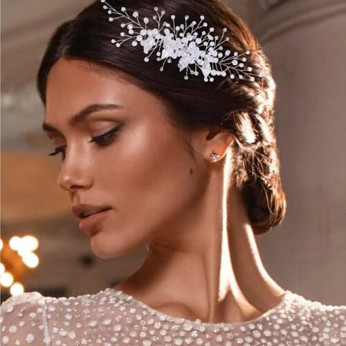 HP176 Crystal Bride Headdress Wedding Hair Accessories Pearls Jewelry Tiara for Women Prom Bridal Headwear Girl Holiday Gift