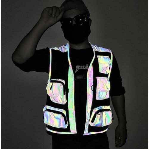 Reflective Men Vests Fishing Outdoor Pocket Outwear Mesh Zipper Quick Dry Mens Vest Casual Photography Waterproof Cargo Gilet