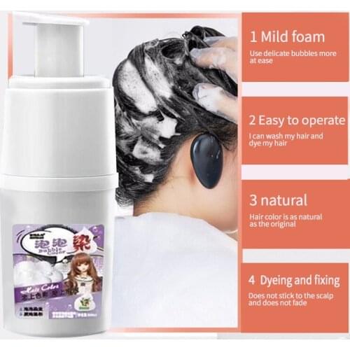 Magic Hair Color Foam Shampoo Botanical Extract Bubble Formula Hair Dye Covering Permanent Hair Color Foam Cream 6 Colors