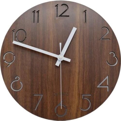 WSFS Hot 12 inch Vintage Arabic Numeral Design Rustic Country Tuscan Style Wooden Decorative Round Wall Clock