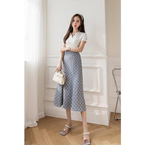 Summer Wave point Korean-style A-line skirt High-waist Womens Elegant New Skirts Evening dress 2021The New skirt