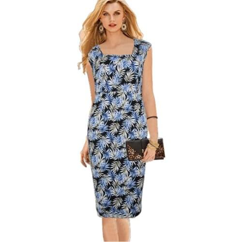 AAMIKAST 2019 New Fashion Womens Summer Elegant Square Neck Tunic Work Business Casual Party Pencil Sheath Dresses size S-5XL