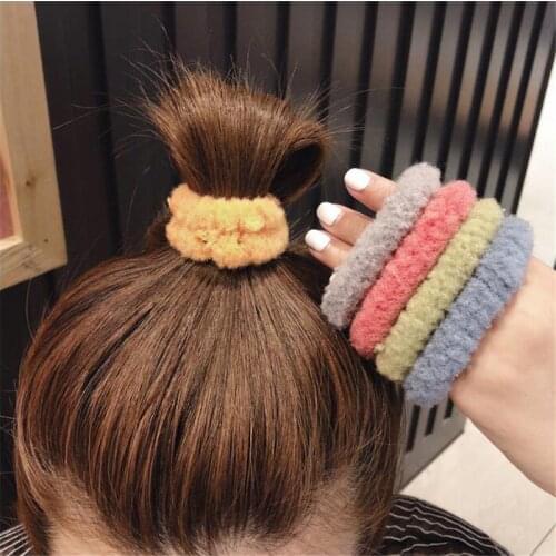 1PC Winter Korea Colorful Soft Fur Women Elastic Hair Rope Scrunchies Rubber Tie Ponytail Holder Headband Hair Band Accessories