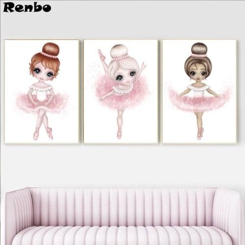 3 pcs diamond mosaic Ballet Dance Girl diamond painting cross stitch full square round embroidery Cartoon Nordic Kids Decoration