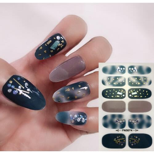 1Sheet New 3D Nail Art Sticker Glitter Sequin Rhinestone Tips Polish Stickers Full Cover Back Glue Wraps for DIY Nail Decoration