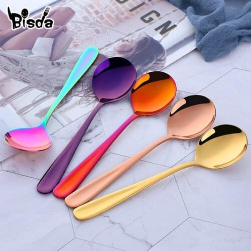 8 Pcs/Set Dessert Spoon Tea Ice Cream Coffee Soup Spoon 18/10 Stainless Steel Rainbow Table Cutlery Dinnerware Flatware