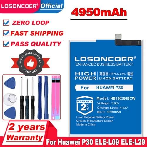 LOSONCOER 4950mAh HB436380ECW Battery For Huawei P30 Battery ELE-L09 ELE-L29 ELE-AL00 ELE-TL00 Battery+Tracking Number