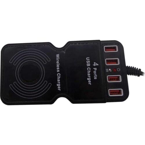 Wireless Charger and 4 Port USB Power Adapter Desktop Charging Station for iPhone iPad Samsung Huawei