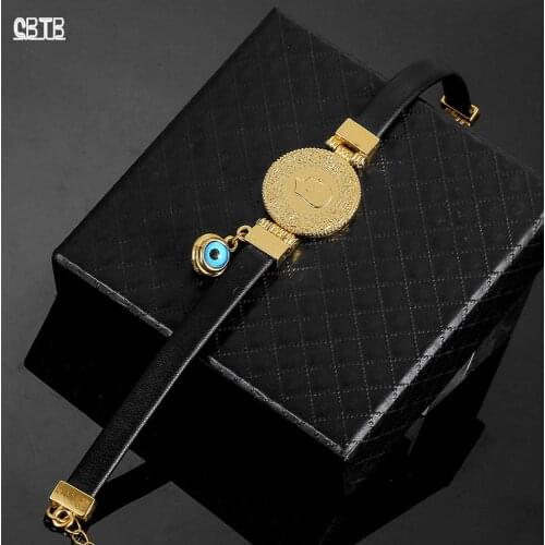 Muhammad Turkish Coin Bracelet Muslim Islam God Cuff Demon Eye Bracelet Middle East Arabian Jewelry Leather Bracelet