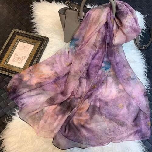 [BYSIFA] New Purple Chiffion Silk Scarf Shawl Fashion Brand Long Scarves Bufandas Chinese Style Floral Scarves Hijabs Foulard