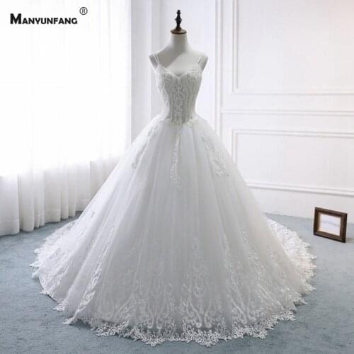 Elegant Spaghetti Straps Embroidery Appliques Tulle Sweetheart Neck Bridal Ball Gown Chapel Train Sleeveless Wedding Dress