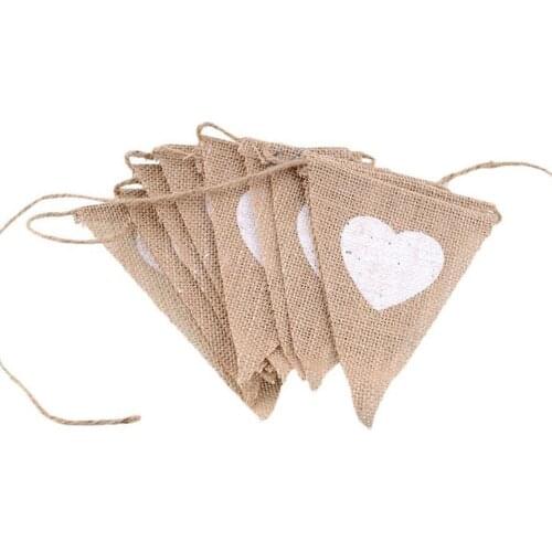 13 Pcs Flag Burlap Bunting Love Heart Design Banner Jute Pennant Party Wedding Banner Decoration
