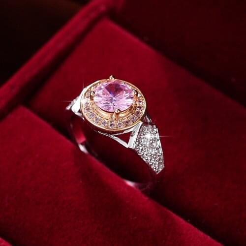 Funmode Round Cut Pink Color Finger Rings Engagement Ring bijoux decorations for girls anillo Wholesale FR212