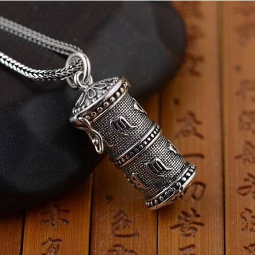Honk black box pendant S925 Yintai silver wholesale buddhist mantra Archaize six words