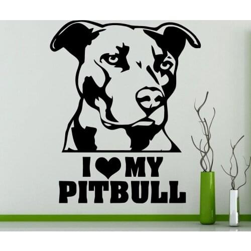 I love my Pitbull Art bULL dog wallpaper Cute Wall Sticker For Home Rooms Animals Series Decor Vinyl Wall Decals Mural W-653
