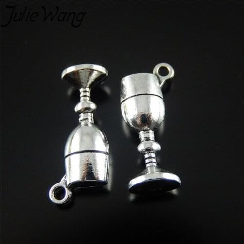 Julie Wang 50pcs/pack Zinc Alloy White K Color Alloy Home Goblet Wine Glass Shape Pendant Bedroom Jewelry Accessories DIY Craft