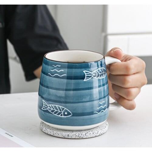 500Ml Hand Painted Ceramic Mugs Underglaze Color Coffee Mug Office Teacup Breakfast Milk Cup Creative Gift Kitchen Drinkware