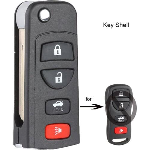 KEYECU 4 Buttons Modified Flip Remote Key Shell for Nissan Pathfinder Titan Versa Maxima Frontier Xterra Murano Uncut Blade Key