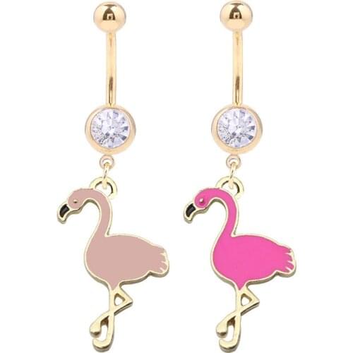 1PC Sexy Flamingo Navel Belly Button Rings Belly Piercing Crystal Surgical Steel Woman Body Jewelry Barbell Women Accessories