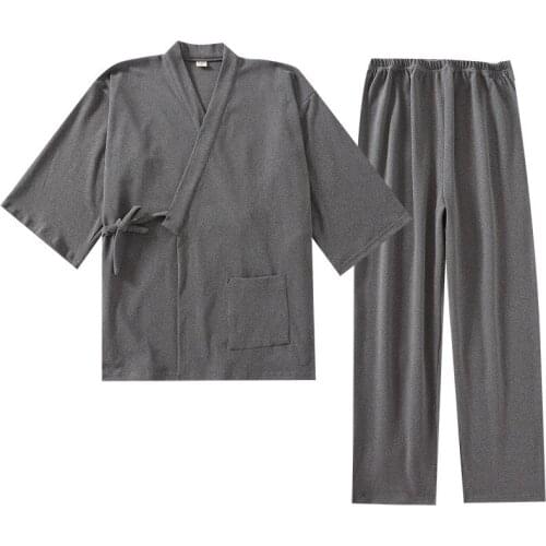 Robe Sets Pure Color Kimono Pajamas Suit Mens Autumn Winter Thick Warmth Japanese Cardigan Lace Home Clothes Mens Pajamas