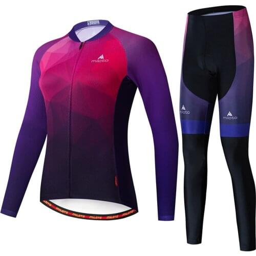 Miloto Womens Long Sleeve Cycling Jersey Purple Bike Jersey Bike MTB Road Cycling Quick Sports Clothing Apparel / Stretchy Pro